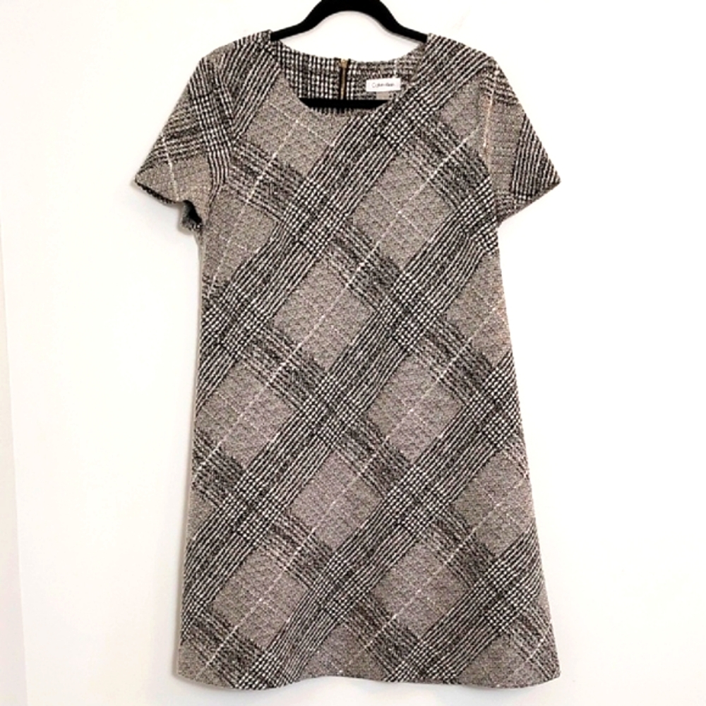 Calvin Klein Woman's Black & Gray Plaid Tunic Dress/ Size 14